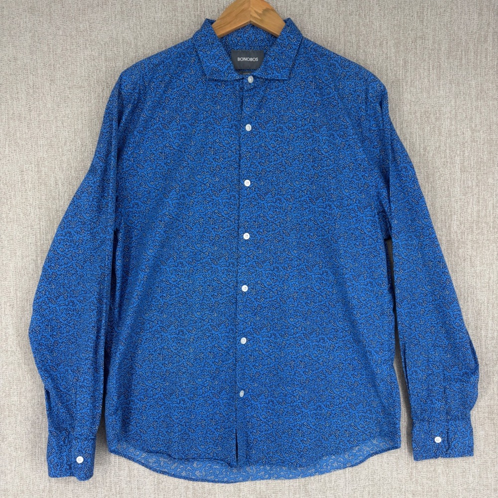 Bonobos Button Down Mens L Blue Floral Print Standard Fit Long Sleeve Shirt